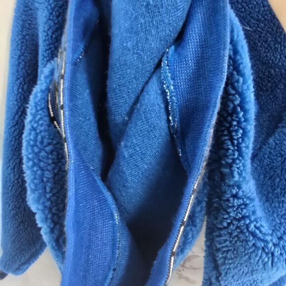 Vintage Sweater Mens Large Blue Black Crew 90s 80s Teddy Sherpa Fuzzy Faux - Picture 10 of 12